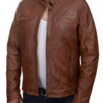 Herren-Lederjacke »Classic Rider« mit 2 Brusttaschen; feinstes Leder; klassisch Vintage Retro Motorrad; Farbe: Cognac von GIL