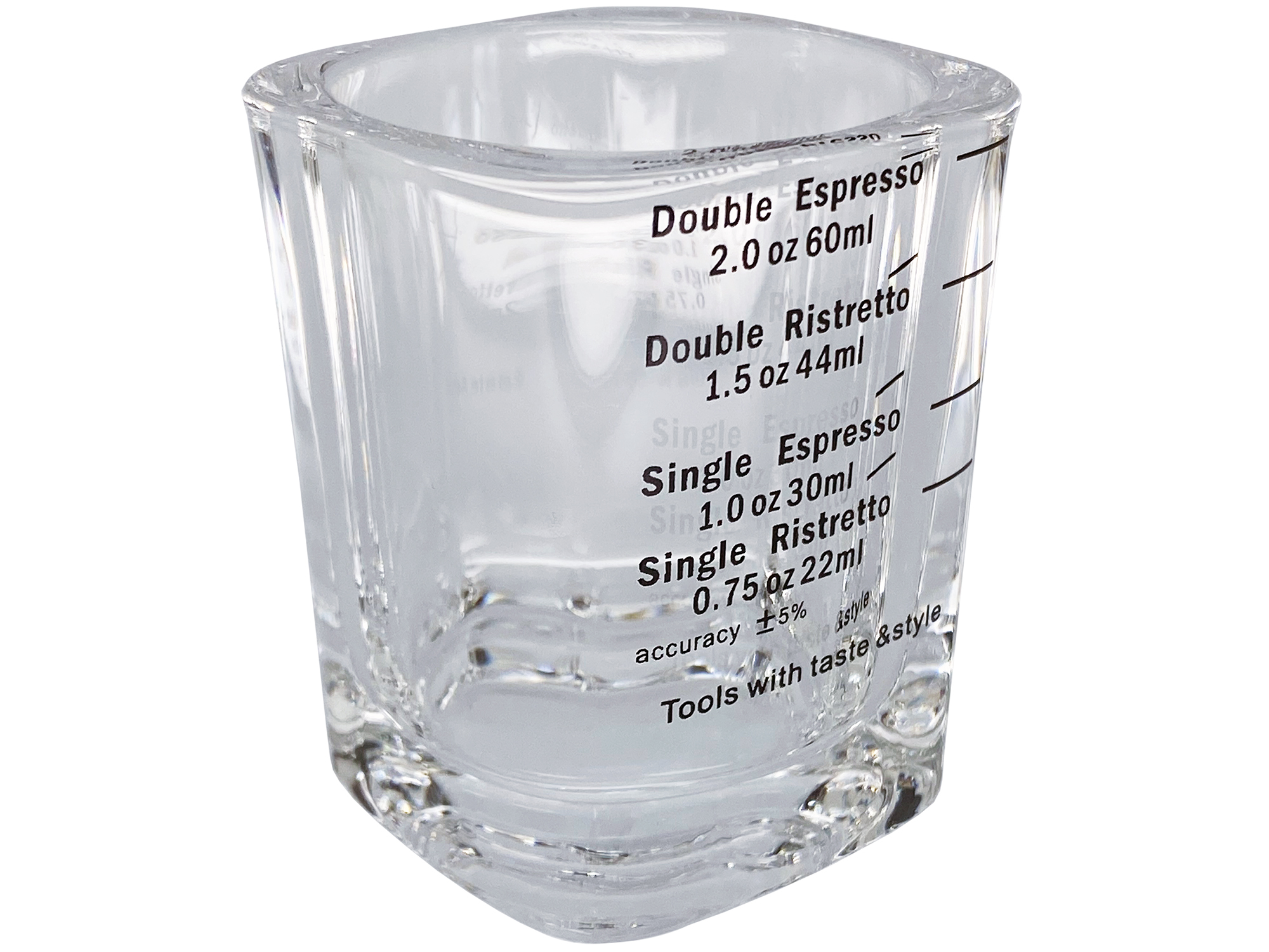 9902709900a.jpg Shotglas »scala perfetta« Espressoglas 60 ml eckig mit schwarzer Skala zum Abmessen von Espressospezialitäten von scarlet espresso – Bild 1