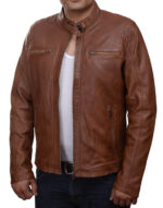 Herren-Lederjacke »Classic Rider« mit 2 Brusttaschen; feinstes Leder; klassisch Vintage Retro Motorrad; Farbe: Cognac von GIL