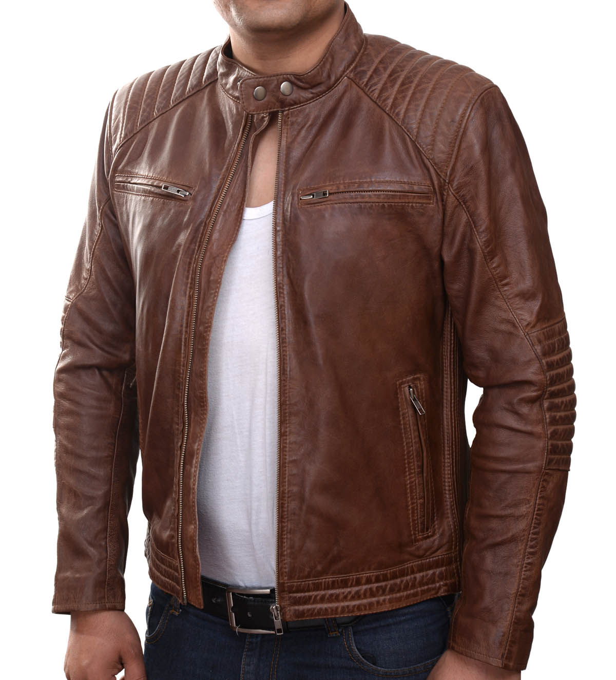 KYZ0001a.jpg Herren-Lederjacke »Solo Rider« mit 2 Brusttaschen; feinstes Leder; klassisch Vintage Retro Motorrad; Farbe: Cognac von GIL – Bild 1