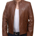 Herren-Lederjacke »Slick Rider« mit Brusttasche; feinstes Leder; klassisch Vintage Retro Motorrad; Farbe: Cognac von GIL
