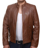 Herren-Lederjacke »Slick Rider« mit Brusttasche; feinstes Leder; klassisch Vintage Retro Motorrad; Farbe: Cognac von GIL