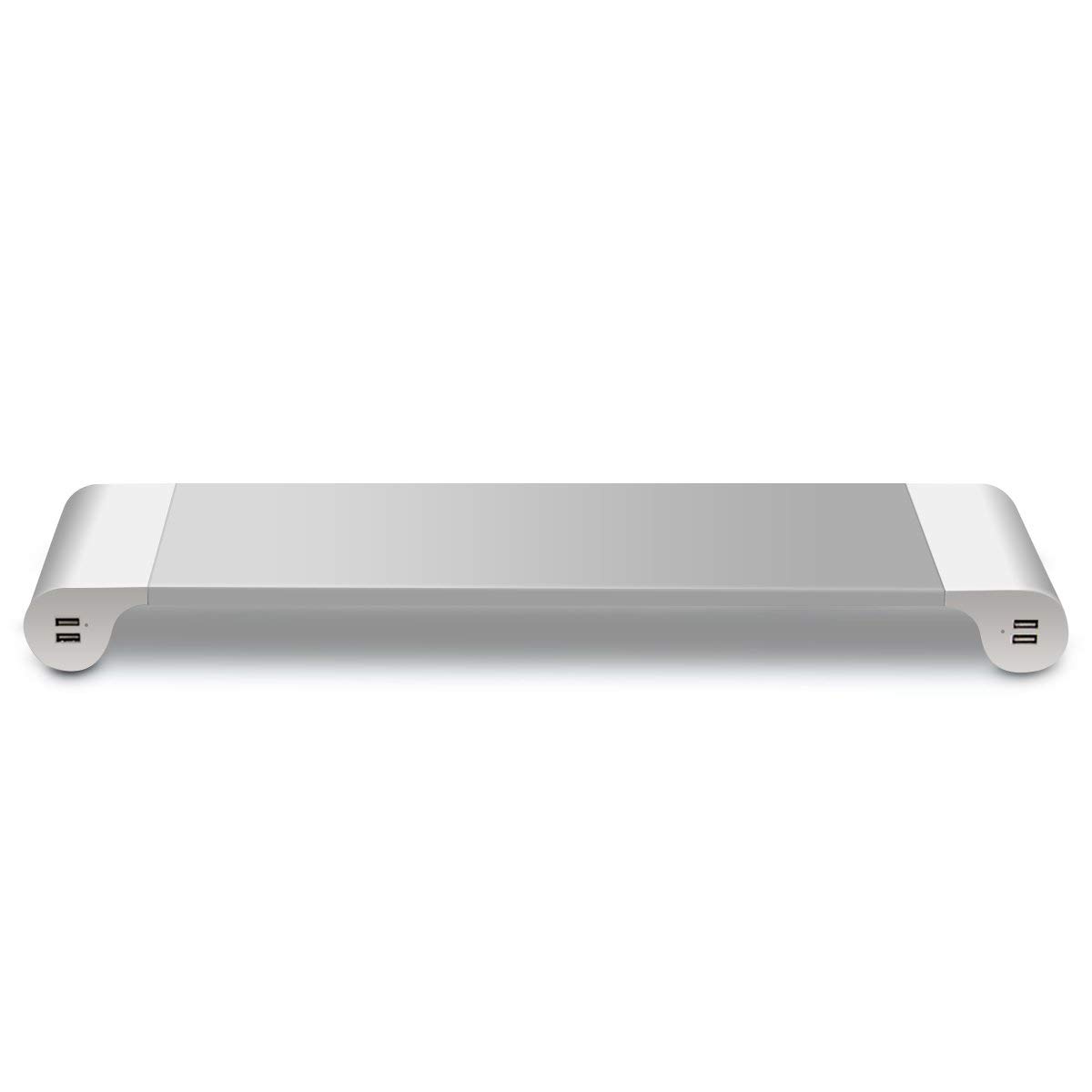 Spacebar1_1.jpg Monitorständer Aluminium Bildschirm Ständer Monitor Erhöhung Bildschirmerhöher Tischaufsatz für 27 zoll monitor, imac 27" zubehör, Monitor Untersatz mit USB Aufladen für Handys, Tablet, digitale Produkte Metall Silber – Bild 1