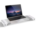 Monitorständer Aluminium Bildschirm Ständer Monitor Erhöhung Bildschirmerhöher Tischaufsatz für 27 zoll monitor, imac 27" zubehör, Monitor Untersatz mit USB Aufladen für Handys, Tablet, digitale Produkte Metall Silber – Bild 3